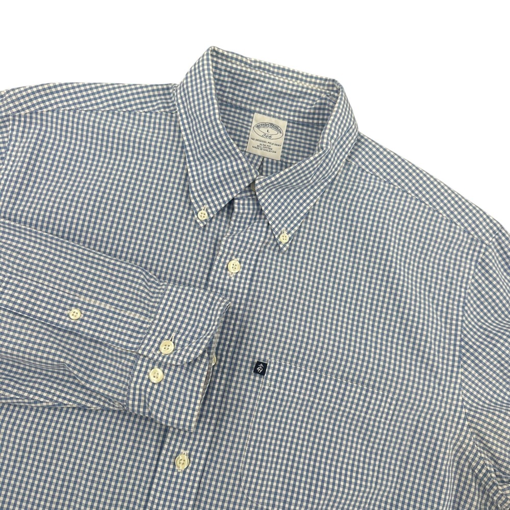Brooks Brothers 346 Mens‎ Large Slim Fit Blue Gingham Cotton Button Down Shirt